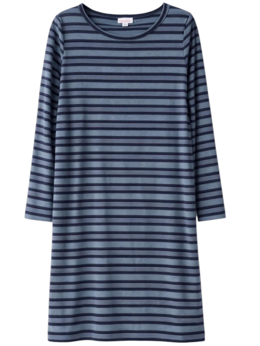 LuLaRoe Debbie Dress Large Blue Gray Striped Long Sleeve Sheath Stretch NWOT